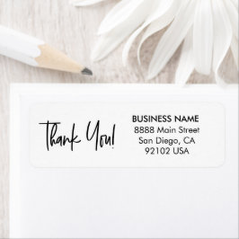 Modern handlettering tack affärsadress returadress etikett