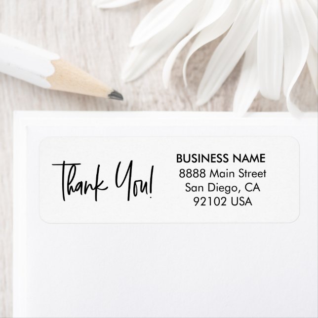 Modern handlettering tack affärsadress  returadress etikett (Insitu)