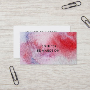 Modern handmålad vattenfärgad blå rosa stänk visitkort