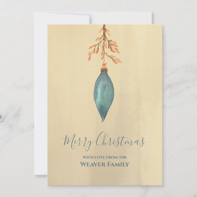 Modern handmålad vattenfärgsturkos jul julkort (Framsida)