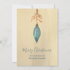 Modern handmålad vattenfärgsturkos jul julkort