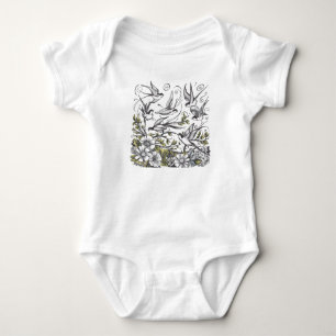 Modern handmålad vild blomster och fåglar fält t shirt