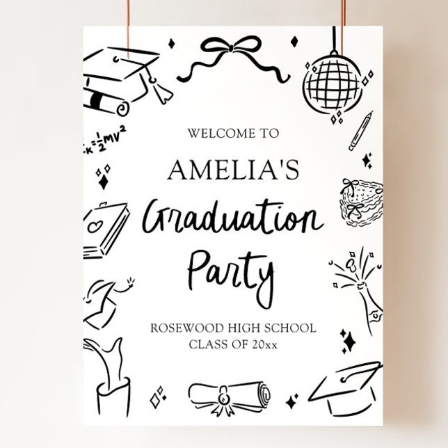 Modern Handritad Bågstudentfirande Välkomstskylt Poster (Modern Hand Drawn Graduation Party Welcome Sign)