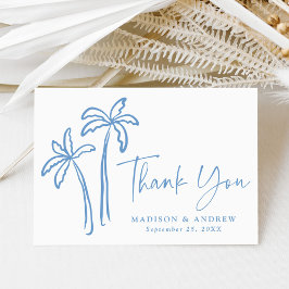 Modern handritad blå Handflatan Träd Bröllop Tack Kort
