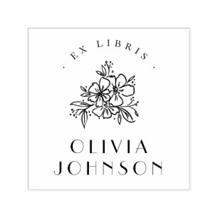 Modern Handritad Blommig Ex Libris Anpassad Självfärgande Stämpel