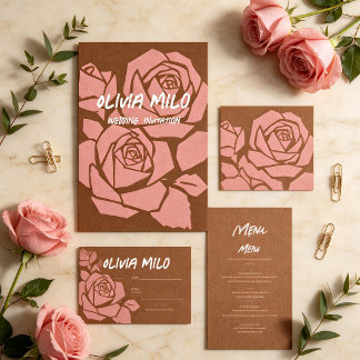Modern handritad blomsterbröllop inbjudningar