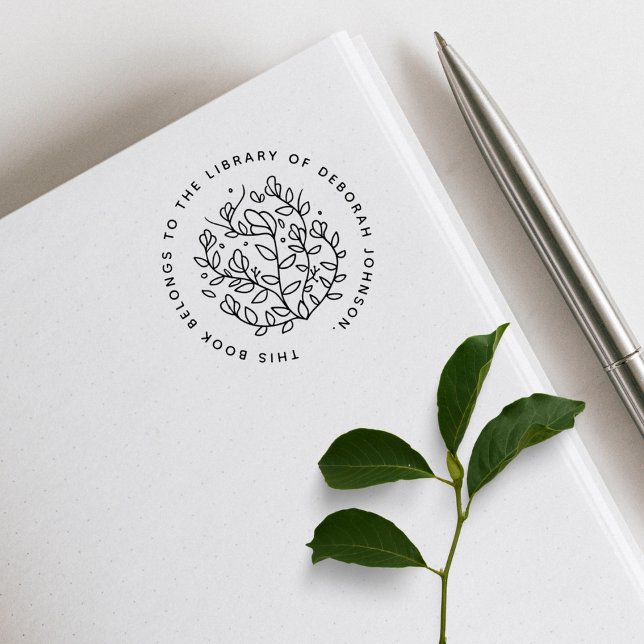 Modern Handritad Botanisk Anpassad Biblioteksbok Stämpel (Skapare uppladdad)