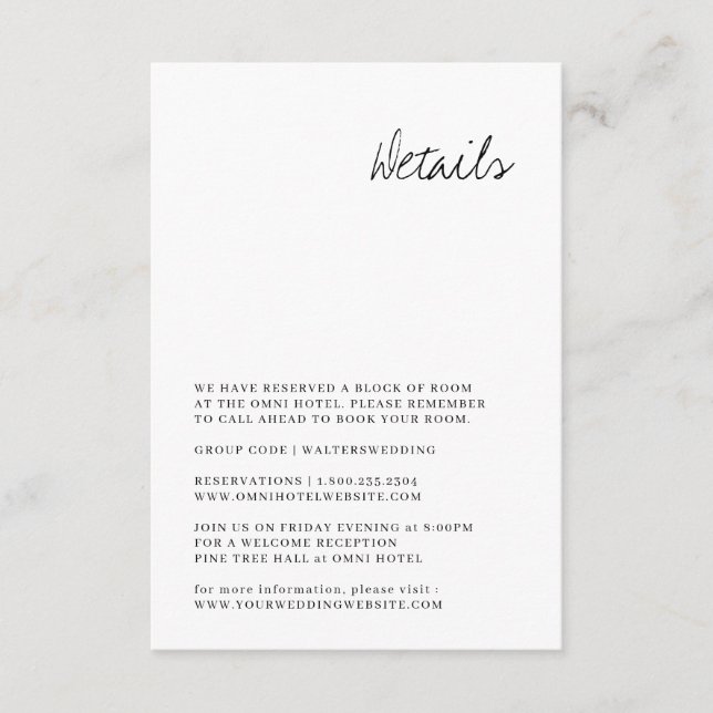 Modern handritad Bröllop-detaljkort Tilläggskort (Framsida)