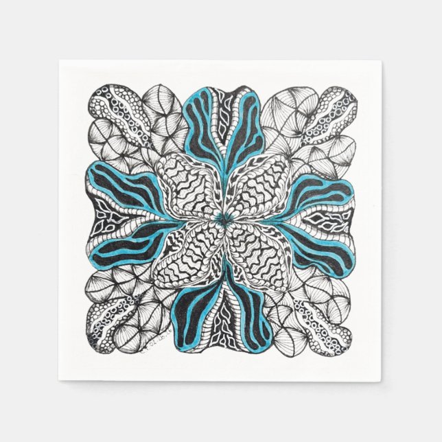 Modern handritad doodle med blå pappersservett (Framsidan)