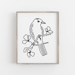 Modern Handritad Fågelillustration i Linjestil Poster