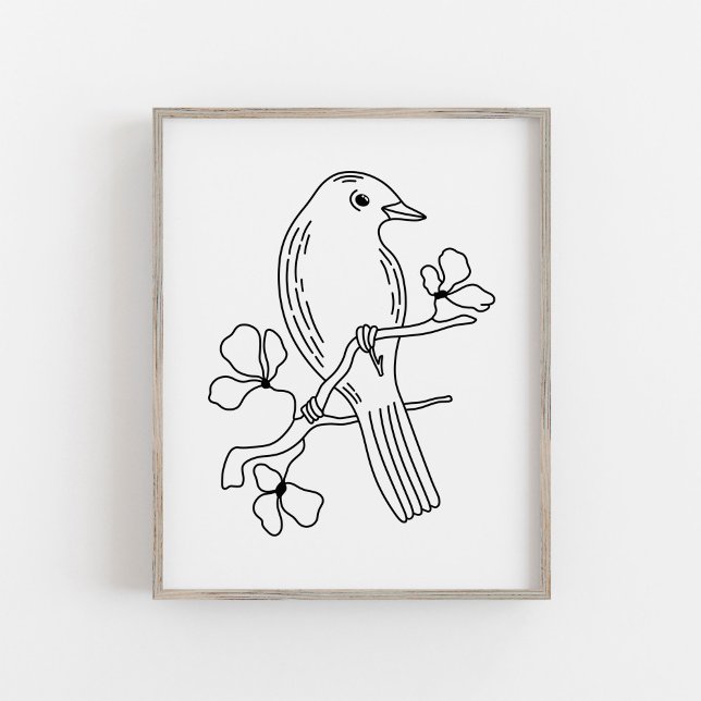Modern Handritad Fågelillustration i Linjestil Poster (Skapare uppladdad)