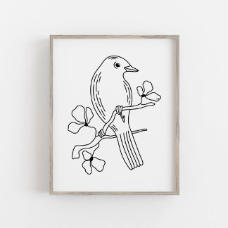 Modern Handritad Fågelillustration i Linjeteckning Poster