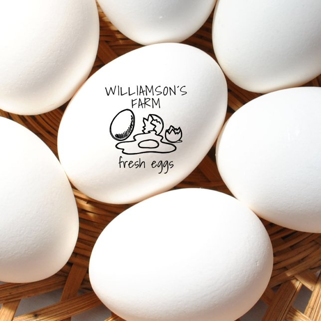 Modern handritad färsk äggfamilj från Namn-gården Stämpel (Modern Hand-drawn Fresh Eggs Family Farm Name Egg Rubber Stamp)