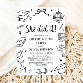 Modern Handritad Hon gjorde det Examenfest Inbjudningar