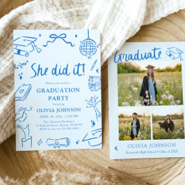 Modern Handritad Hon gjorde det Examenfest Inbjudningar