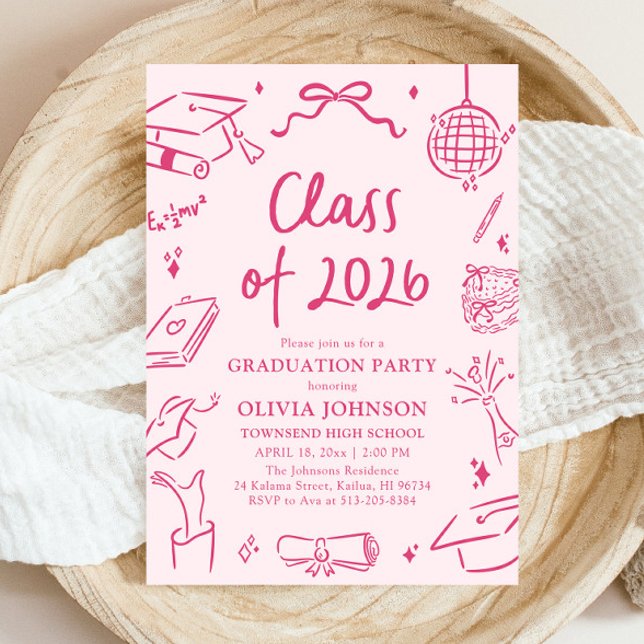 Modern Handritad Klass 2026 Examenfest Inbjudningar (Modern Hand Drawn Class of 2026 Graduation Party Invitation)