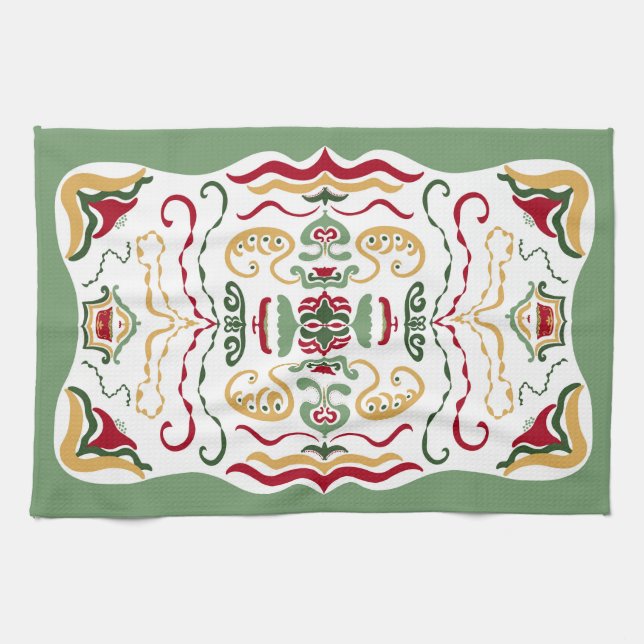 Modern handritad konst i uppdaterad helgdag färger kökshandduk (Horisontell)