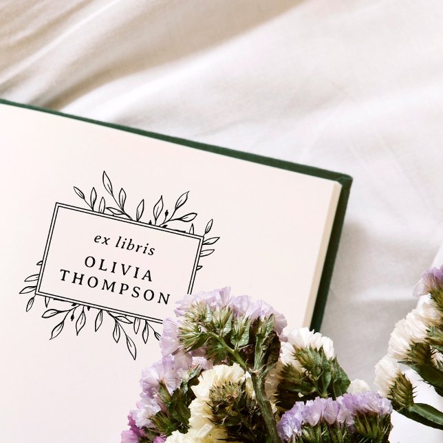 Modern handritad Löv Ex Libris Namn Bibliotek Stämpel (Skapare uppladdad)