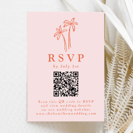 Modern Handritad Palmträd Rosa QR-kod Bröllop OSA Kort