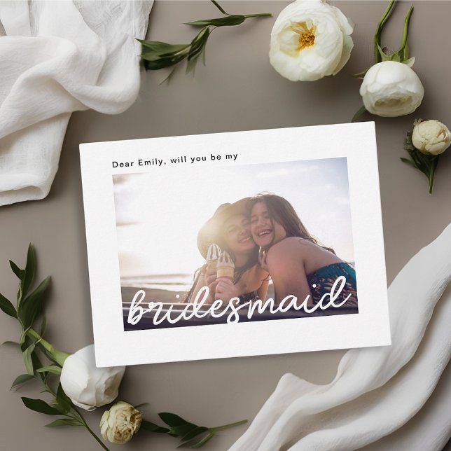 Modern handskrift blir min bridesmaid inbjudan vykort (Skapare uppladdad)