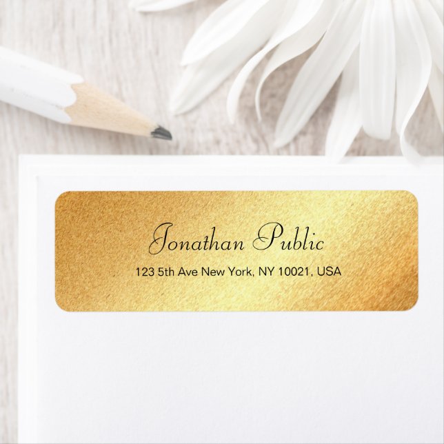 Modern handskrift för Calligraphed Faux Guld Elega Returadress Etikett (Insitu)