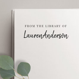 Modern handskrift från Bibliotek i bokplåten Stämpel