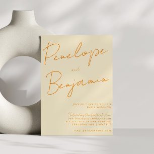 Modern handskrift Orange Cream Bröllop Inbjudningar