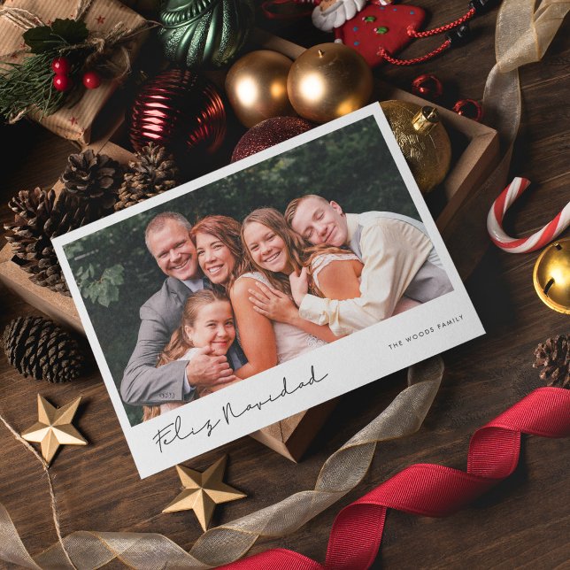 Modern Handskriftlig Feliz Navidad Photo Julkort (Skapare uppladdad)