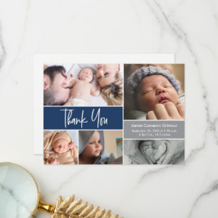 Modern handskriftsformat Foton Blue Baby Shower Tack Kort