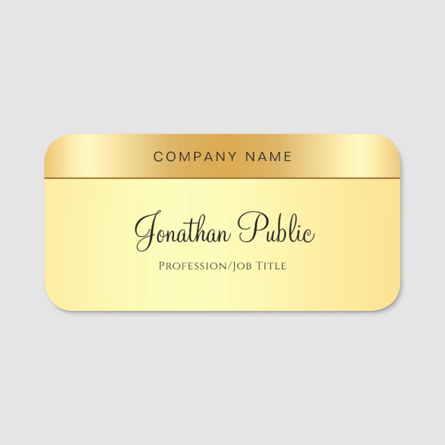 Modern handskriftsskript för gul Elegant i Guld Namnbricka (Framsida)