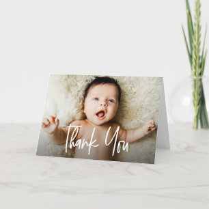 Modern handskriftsskript Vågrät Baby Photo Tack Kort