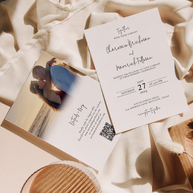 Modern handskript - fotokod för Bröllop OSA QR Inbjudningar (Skapare uppladdad)