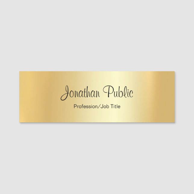 Modern handskript Glamor Guld liten rektangel Namnbricka (Framsida)