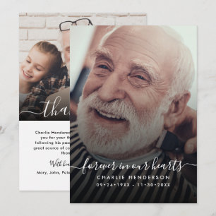 Modern handskriven 2-foto-begravning/död tack kort