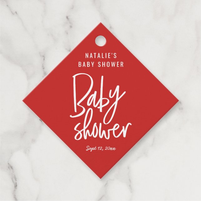 Modern handskriven babydusch gåvor etiketter (Framsida)