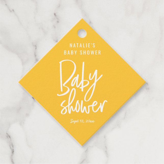 Modern handskriven babydusch gåvor etiketter (Framsida)