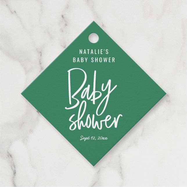 Modern handskriven babydusch gåvor etiketter (Framsida)