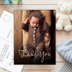 Modern handskriven babyfoto-Tack Vykort