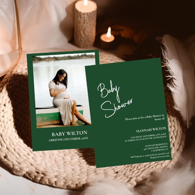 Modern handskriven barndusch för Emerald grönt Inbjudningar (Skapare uppladdad)