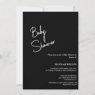 Modern handskriven Black and White-babydusch Inbjudningar