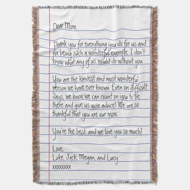 Modern handskriven Brev på länkad Papper för Mamma Filt (Framsidan Vertikal)