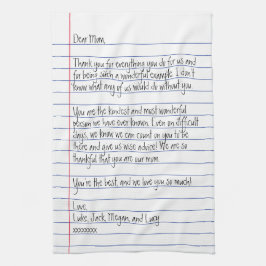 Modern handskriven Brev på länkad Papper för Mamma Kökshandduk