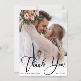Modern handskriven Bröllop 2-foto-Tack Kort