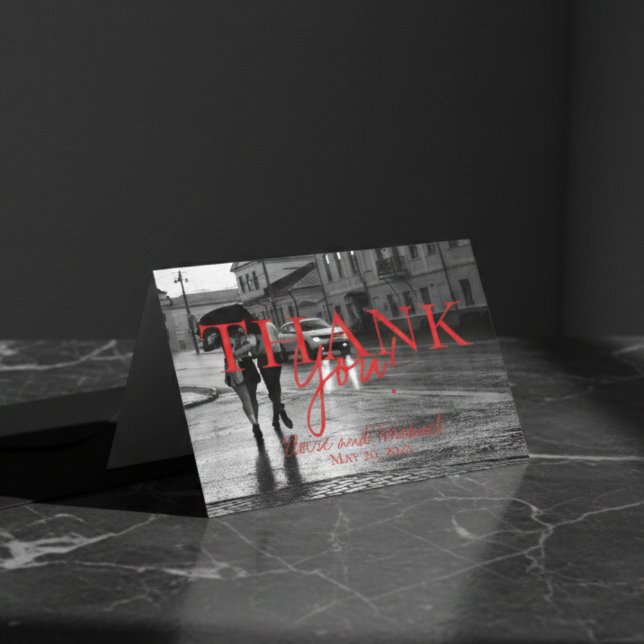 Modern, handskriven Bröllop-foto-Tack Tack Kort (Modern Modern Handwritten Wedding Photo Thank You)