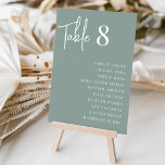 Modern handskriven   Classic Serif Guest Namn Bordsnummer<br><div class="desc">Enkla kort för bordsnummer och chic i Eucalyptus Grönt och vit gör en elegant påstående vid bröllop eller vid evenemanget. Designfunktionerna "bord [nummer]" i handskrivet skriptbrev,  med enskild gäst namn under i tidlös serif-typografi. Utformningen upprepas på båda sidor.</div>