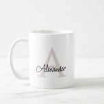 Modern handskriven Elegant Monogram & Namn Kaffemugg<br><div class="desc">Börja din dag med en personlig beröring med den här snyggten monogram namn mugg, med ett fet inledande mjukt taupe bakom ett handskript namn i elegant svart. Den moderna tvåtonskonstruktionen, med en skarp vit yttre och kontrasterande svart insida, ger en elegant och contemporary som känner perfekt för hemmet eller kontoret....</div>