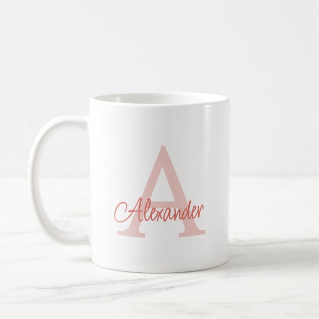 Modern handskriven Elegant Monogram & Namn Kaffemugg (Vänster)