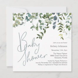 Modern handskriven Eucalyptus Greenery Baby Shower Inbjudningar