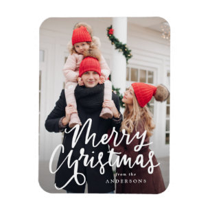 Modern handskriven fotofil med God jul Magnet