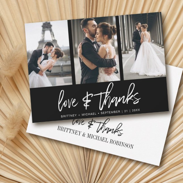 Modern, handskriven fotokollage Black Tack Kort (Show your appreciation to your loved ones with an awesome photo thank-you card!)